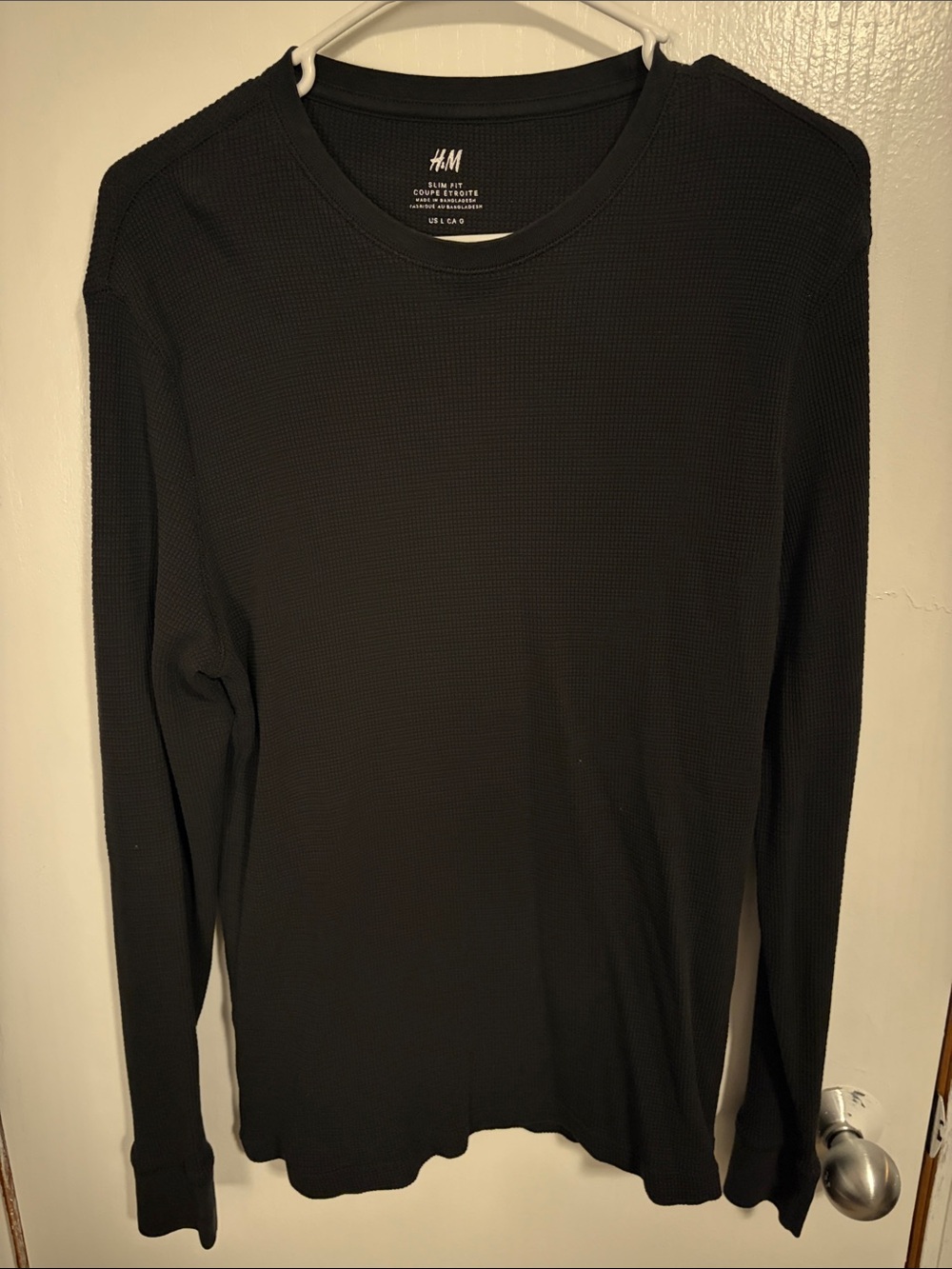 H&M Black Waffle-Knit Long Sleeve Crew Shirt